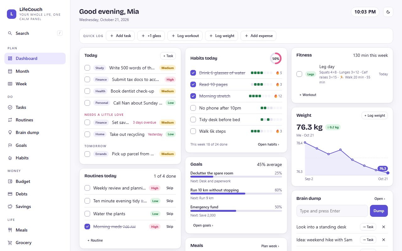 LifeCouch: today's tasks, habits, goals and more