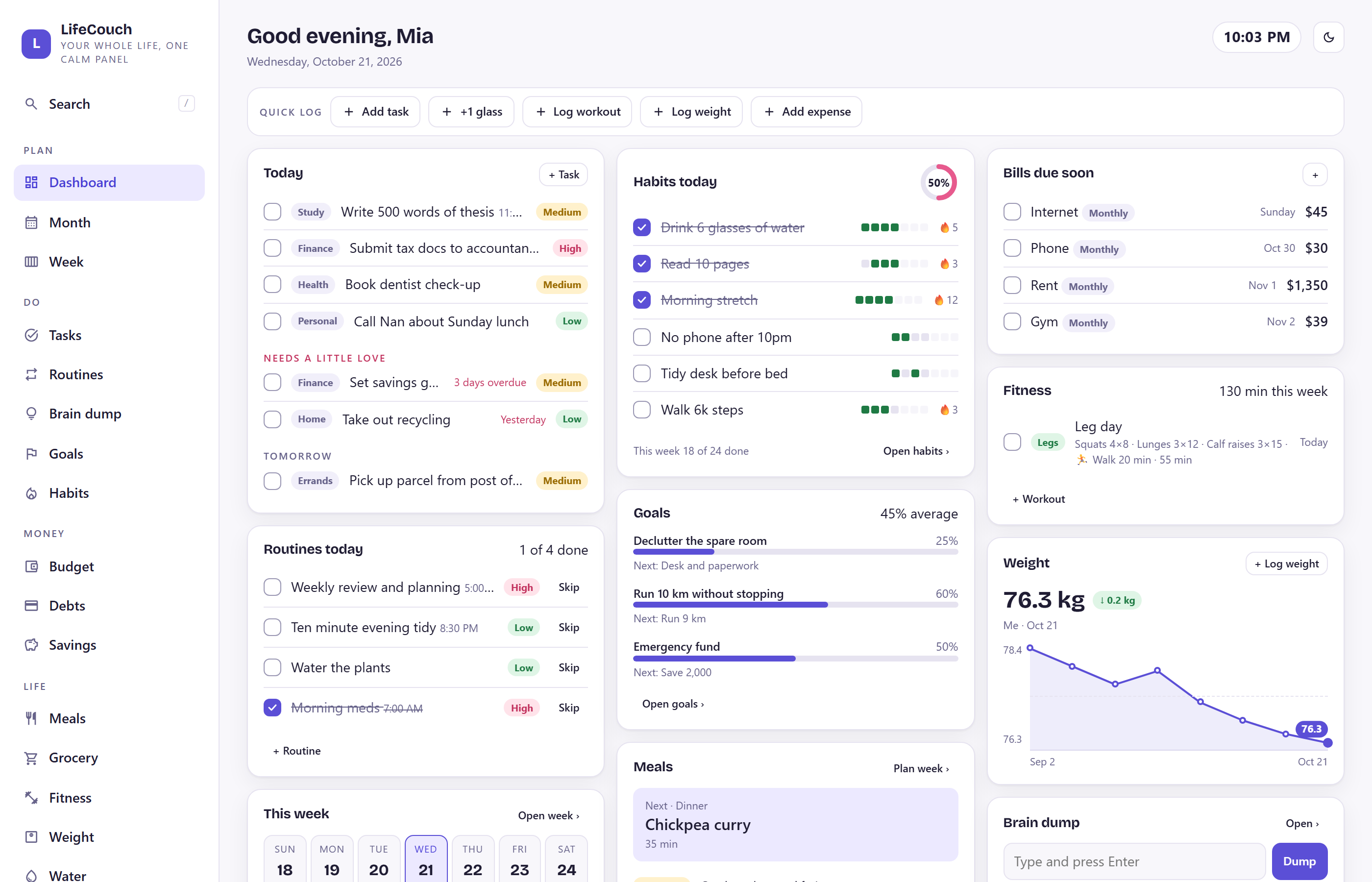 LifeCouch dashboard