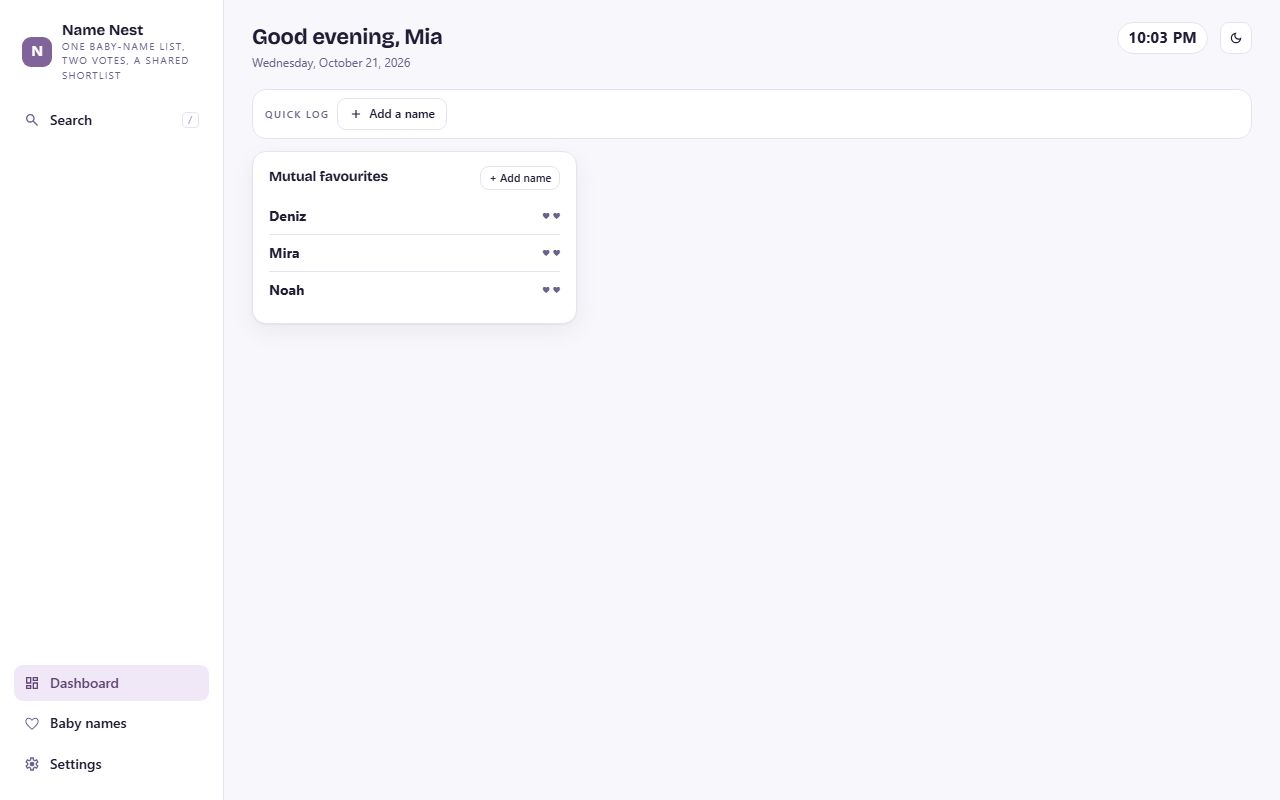 Name Nest dashboard