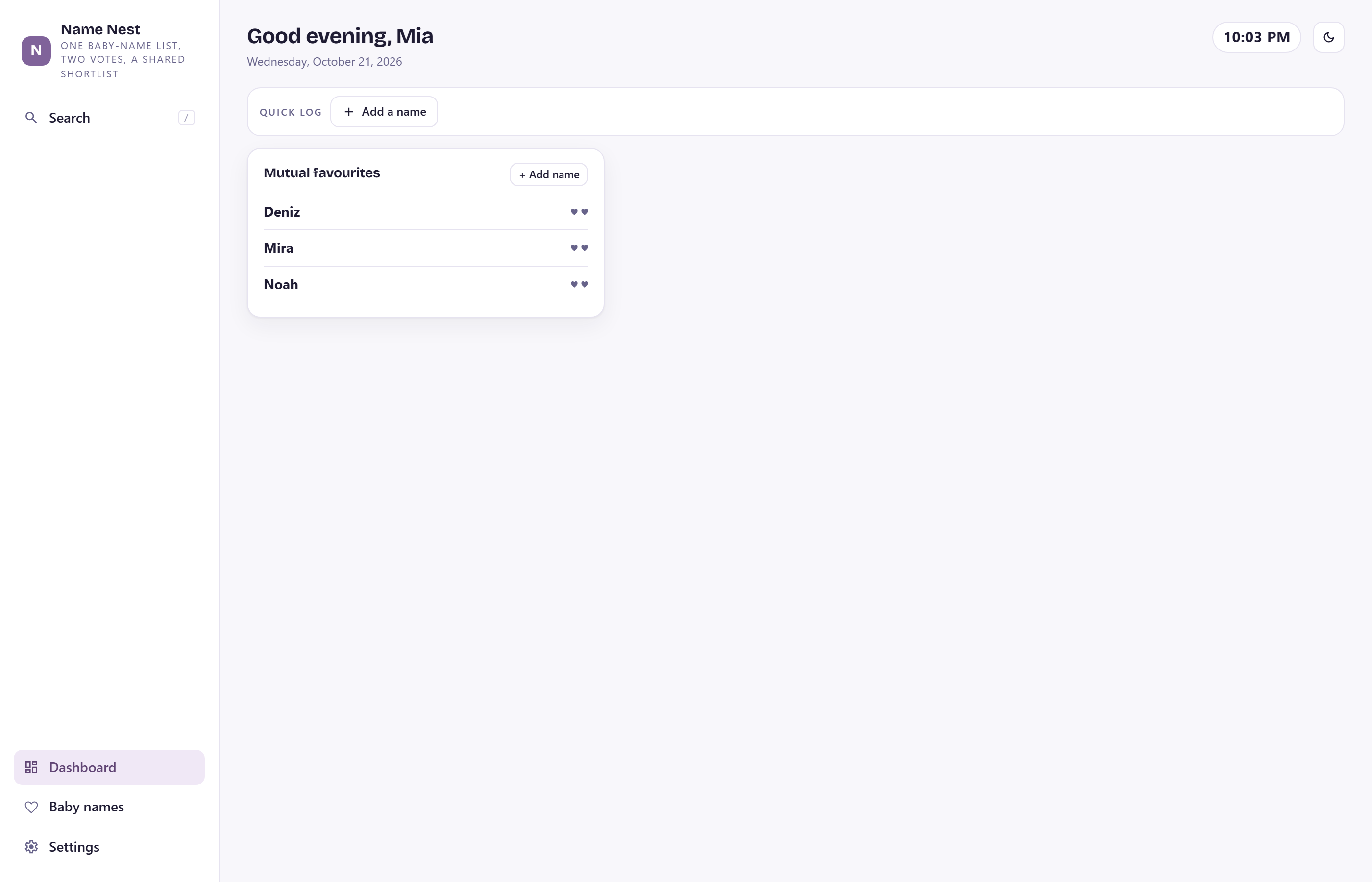 Name Nest dashboard